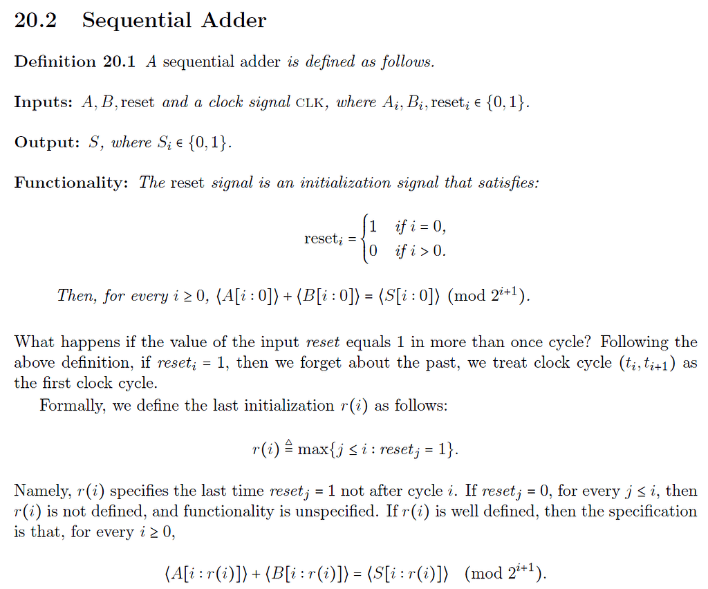Sequential Adder, Reset Signal - Digital Logic Systems, Tel Aviv University
